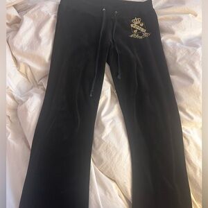 Rare Juicy Couture Black Velour Pants with Gold Crest Y2K Vintage XL